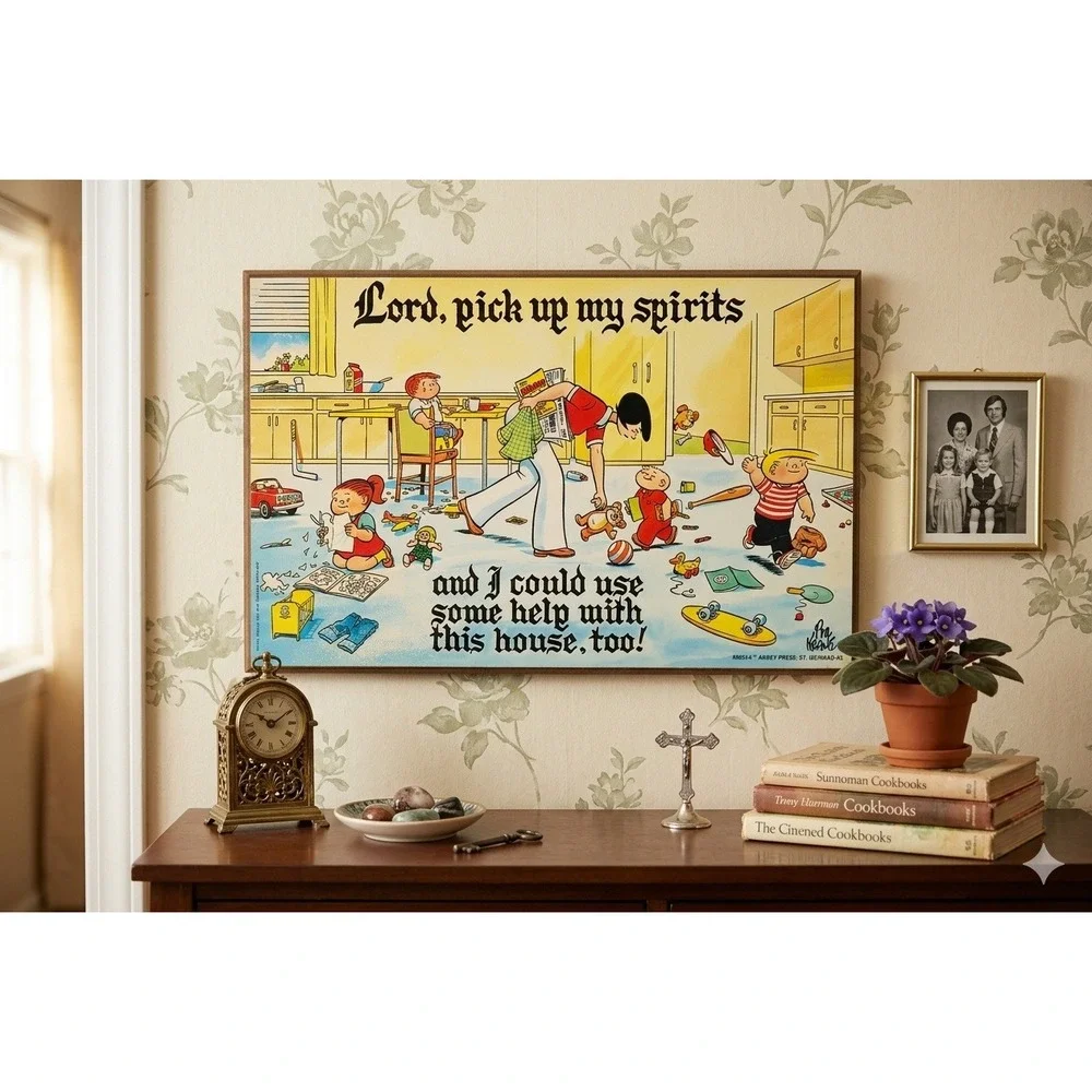 Vintage Bil Keane Family Circus Wall Plaque Abbey Press Comic Art Lord Help Hous